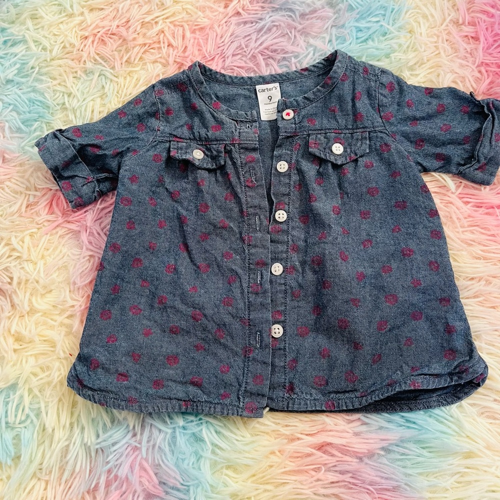 Carter's Baby Denim Blue Shirt with Pink Dots